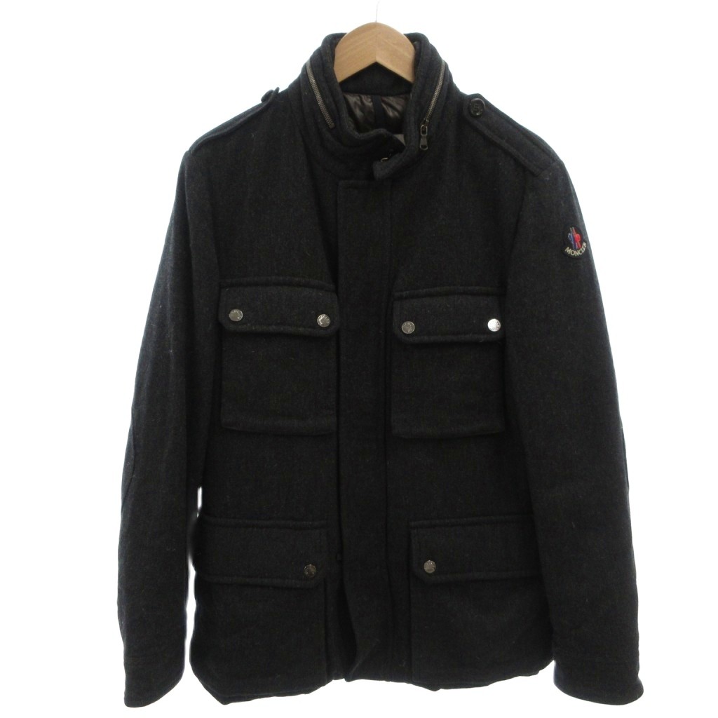 【中古】モンクレール MONCLER MICHIGAN ダウンジャケット ブルゾン ヘリンボーン ウール ロゴ ワッペン 4 ダークグレー /FF メンズ 【ベクトル 古着】 260514|ブランド古着ベクトルプレミアム店