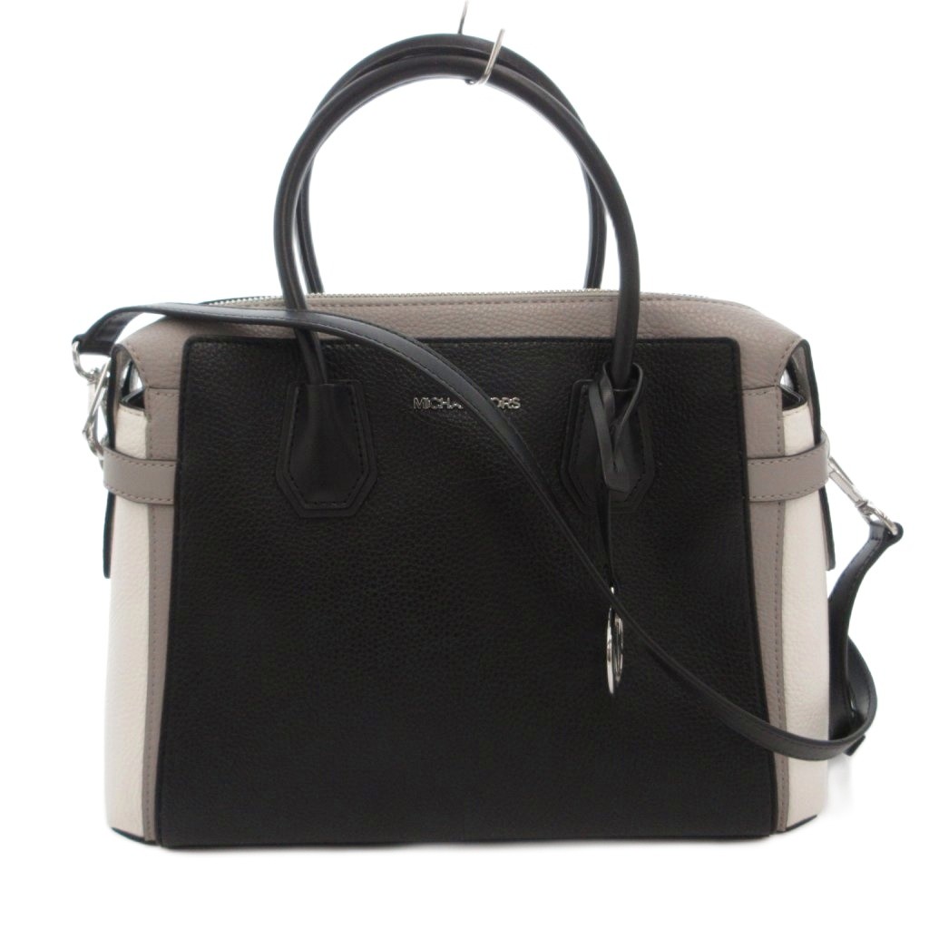 【中古】マイケル教科課程 MICHAEL KORS マーサー 並み並み サッチェル 2WAY ハンドバック 肩先 なめし革 ロゴタイプ 引きつける 黒 黒いこと 薄墨色 /FF レディース 【ベクター 古着】 260605