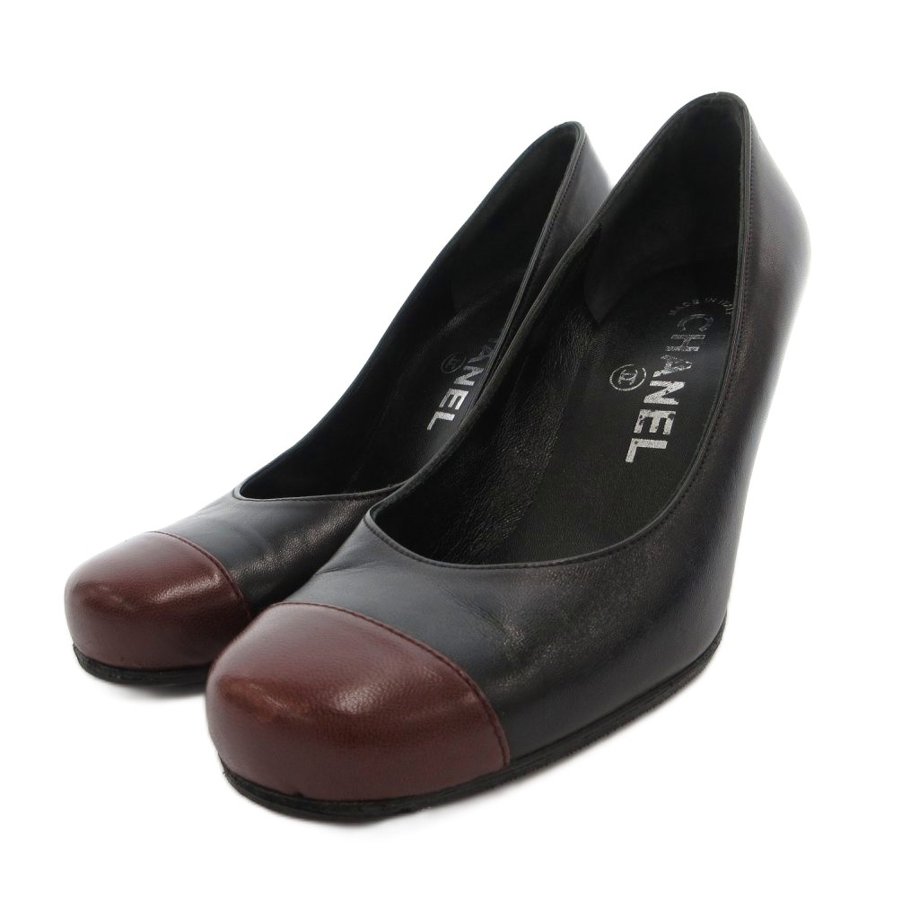 【中古】シャネル CHANEL パンプス キャップトゥ  ピン踵 ココマーク なめし革35.5 黒 黒いこと /FF レディース 【ベクター 古着】 260605