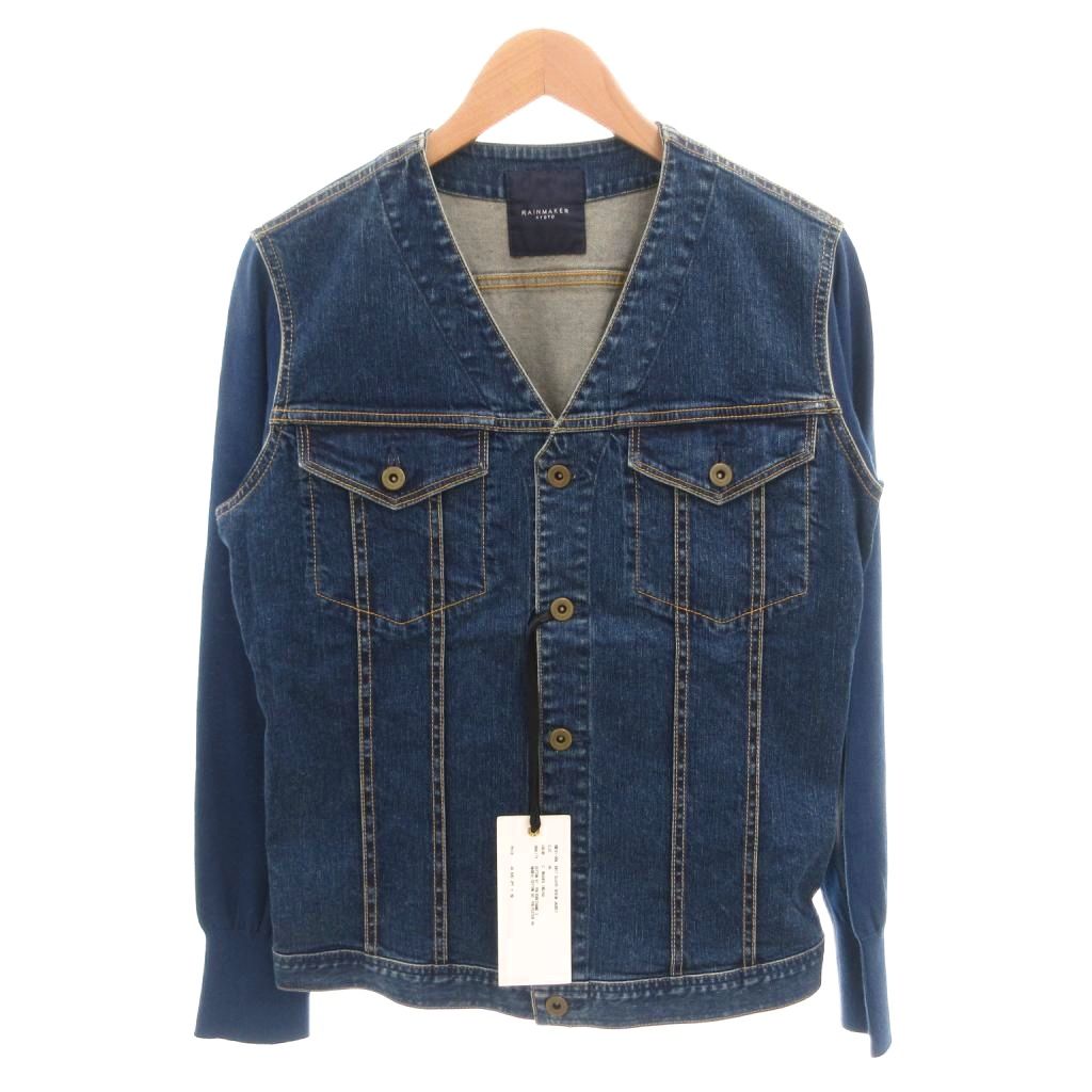 【中古】RAINMAKER KYOTO ニットスリーブ デニムジャケット Gジャン ウォッシュ加工 切替 46 インディゴ /FF レディース 【ベクトル 古着】 260606｜ブランド古着ベクトルプレミアム店