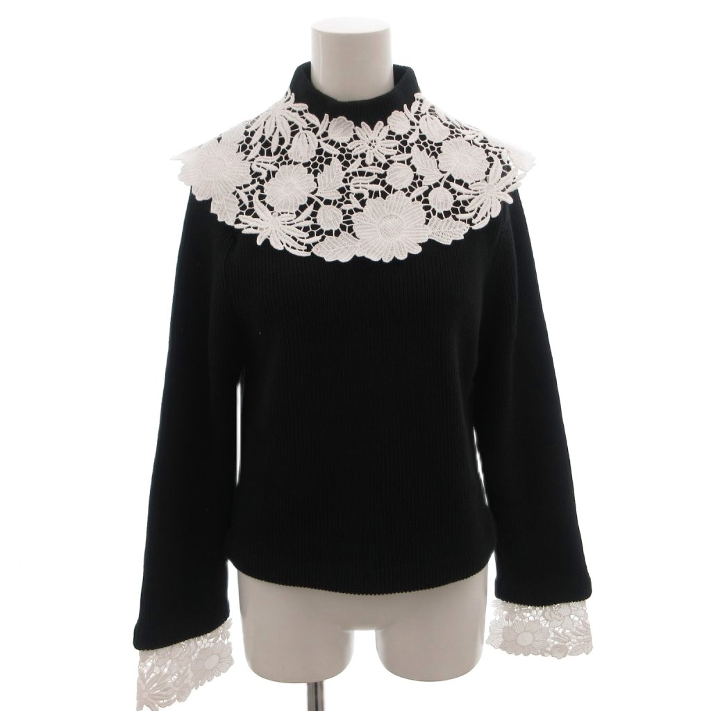 【中古】aLORS Pull a dentelle Alex アロー ニット セーター 長袖 レース 花柄 バイカラー モックネック 1 ブラック ホワイト /FF レディース 【ベクトル 古着】 260606｜ブランド古着ベクトルプレミアム店