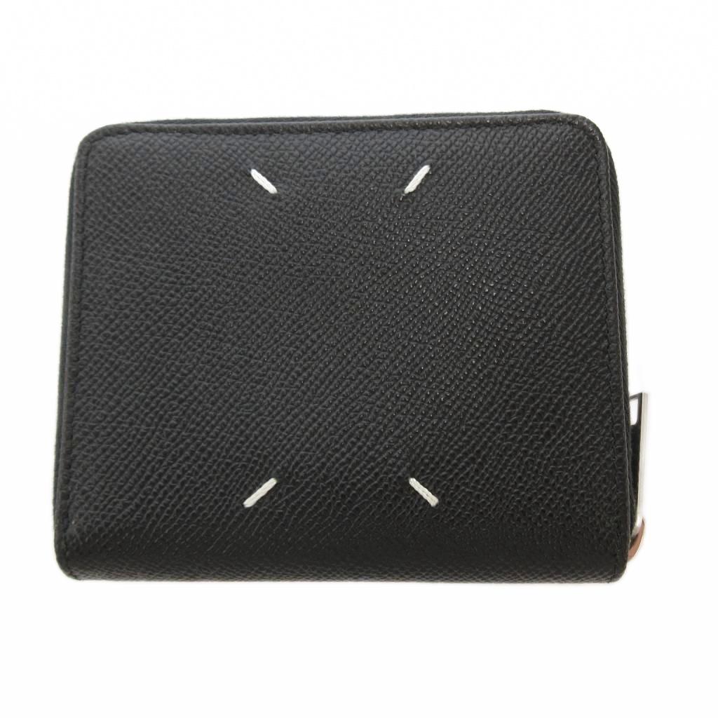 【中古】メゾンマルジェラ 11 Maison Margiela 11 21年 ZIP AROUND WALLETS 4縫い目 二つ折り銭入れ コンパクトウォレット ラウンドジップ なめし革 黒 黒いこと S55UI0197 /MG メンズ レディース 【ベクター 古着】 260623