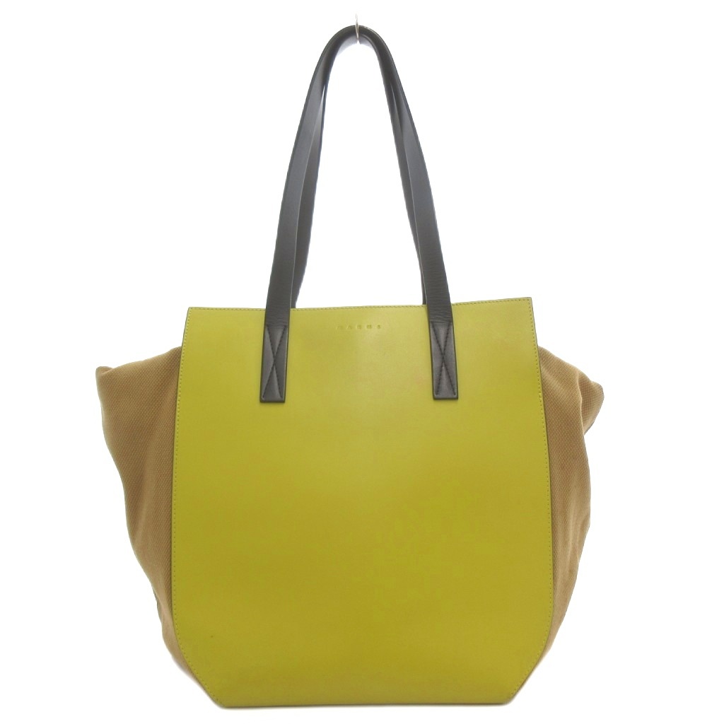 【中古】マルニ MARNI ガゼット トートバッグ ショルダーバッグ ハンドバッグ 巾着 キャンバス レザー 切替 イエロー ブラウン /MG レディース 【ベクトル 古着】 260629｜ブランド古着ベクトルプレミアム店