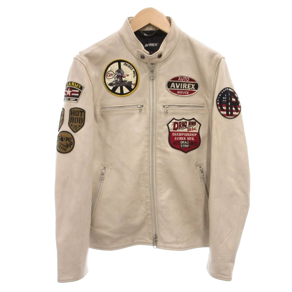 【中古】アヴィレックス AVIREX エイジド スタンド シングルライダース ジャケット L 6111049 アイボリー /TQ メンズ 【ベクトル 古着】 260628|ブランド古着ベクトルプレミアム店