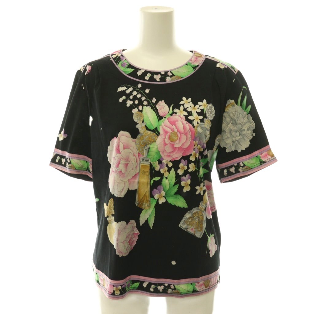 【中古】レオナール LEONARD ファッション FASHION カットソー 半袖 花柄 香水柄 M ブラック マルチカラー /DO レディース 【ベクトル 古着】 260710｜ブランド古着ベクトルプレミアム店