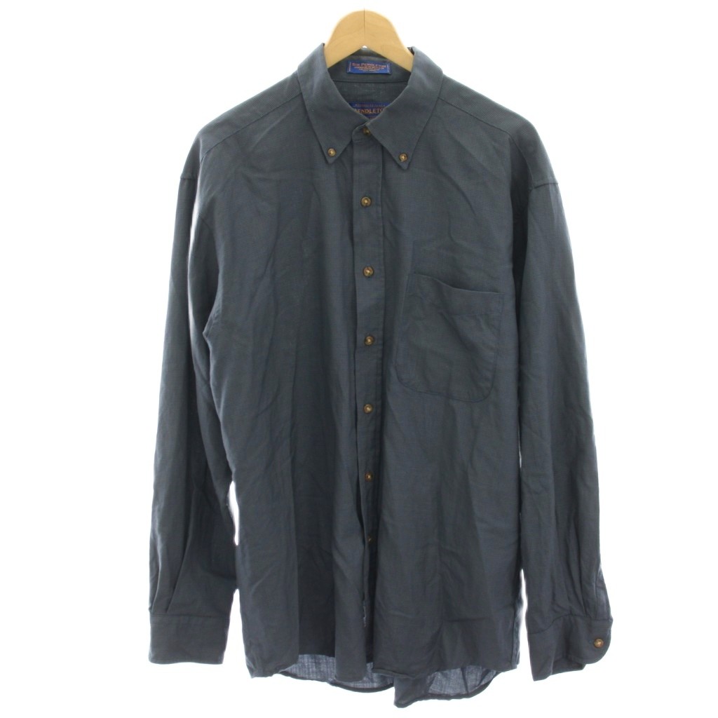 【中古】ペンドルトン PENDLETON ボタンダウンシャツ カジュアルシャツ 千鳥格子 長袖 ウール L 紺 ネイビー /HN メンズ 【ベクトル 古着】 260202