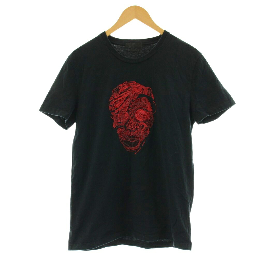 【中古】アレキサンダーマックイーン ALEXANDER MCQUEEN Tシャツ カットソー 半袖 クルーネック スカル ヘビ柄 刺繍 M 黒 ブラック 174981 /KU メンズ 【ベクトル 古着】 260203