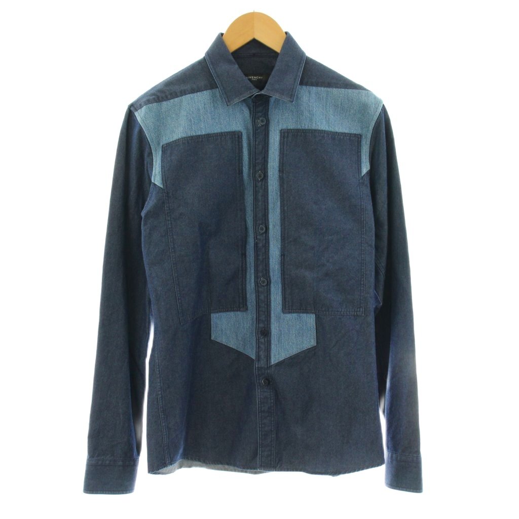 【中古】ジバンシィ GIVENCHY デニムシャツ 長袖 切替 コットン 15 38 青 ブルー /KU メンズ 【ベクトル 古着】 260203