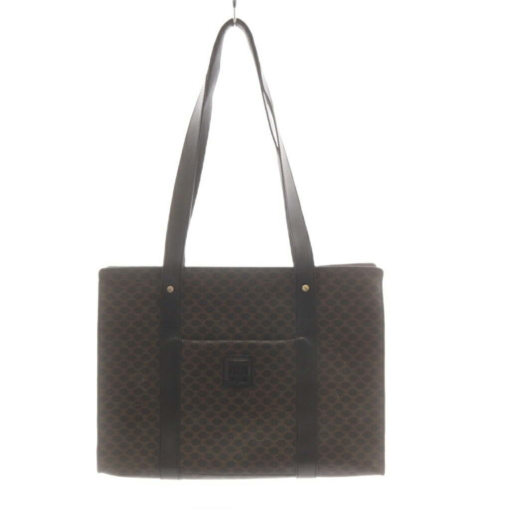 【中古】セリーヌ CELINE マカダム柄 トートバッグ ハンドバック ショルダーバッグ なめし革 PVC 茶 赤銅色 黒 黒いこと /AN25 ■OH レディース 【ベクター 古着】 260406