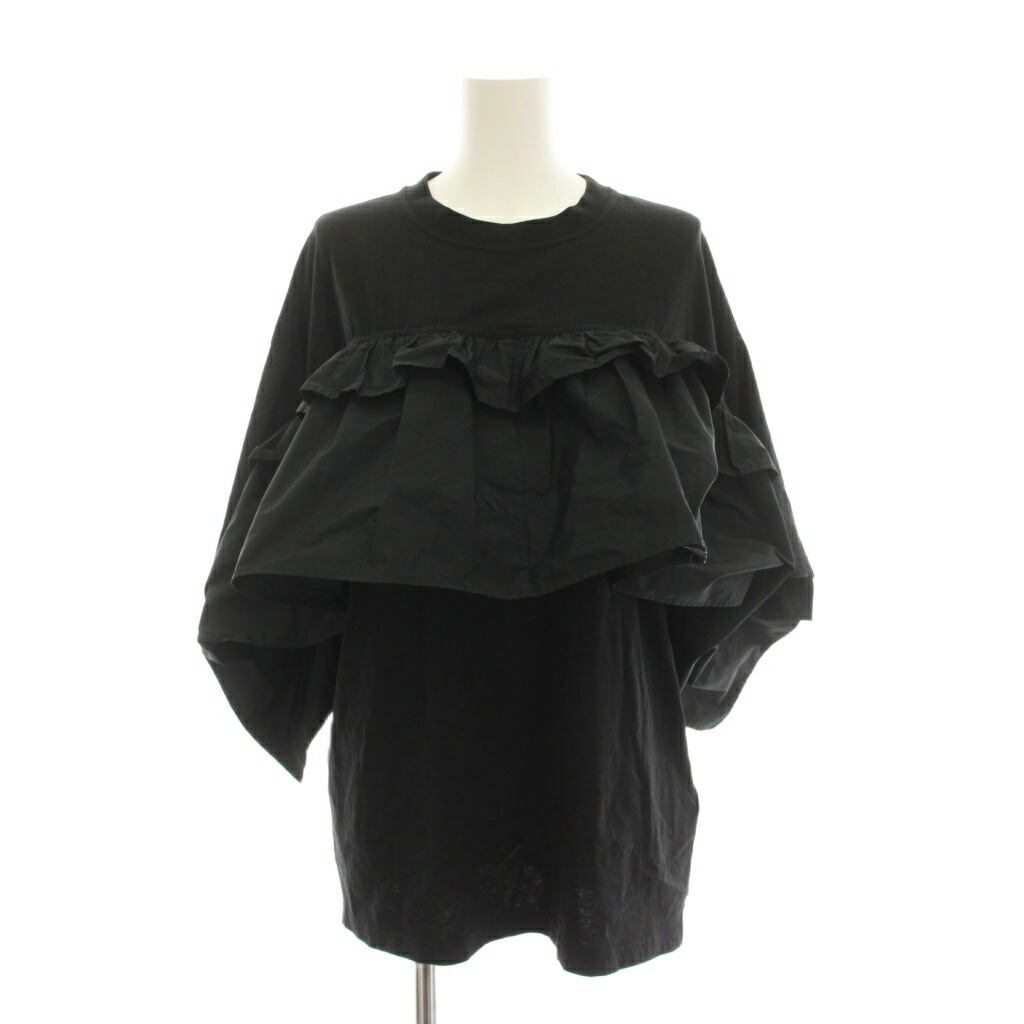 【中古】赤いこと ヴァレンティノ RED VALENTINO カットソー フラウンス 半袖 XS 黒 黒いこと ラウンドのど首 /YM レディース 【ベクター 古着】 260529