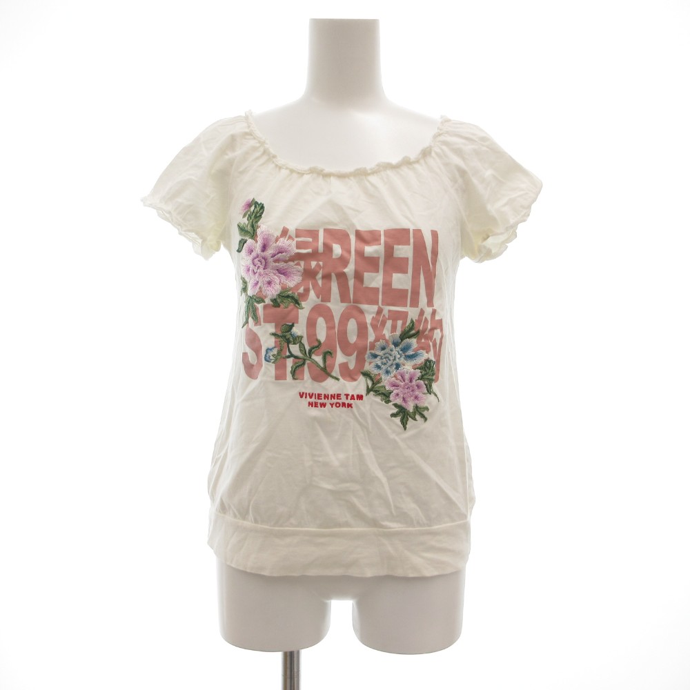 【中古】ヴィヴィアンタム VIVIENNE TAM Tシャツ カットソー 花刺繍 フリル 0 白 ホワイト /GV ■GY06 レディース 【ベクトル 古着】 251230
