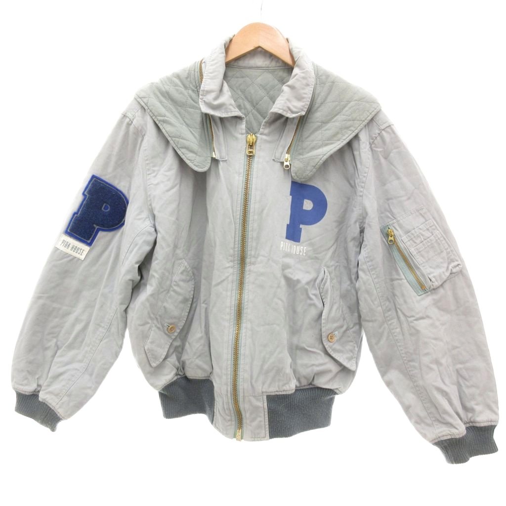 【中古】ピンクハウス PINK HOUSE ジャケット ブルゾン ライトブルー ロゴプリント 長袖 キルティング /RG ■GY06 メンズ 【ベクトル 古着】 260216