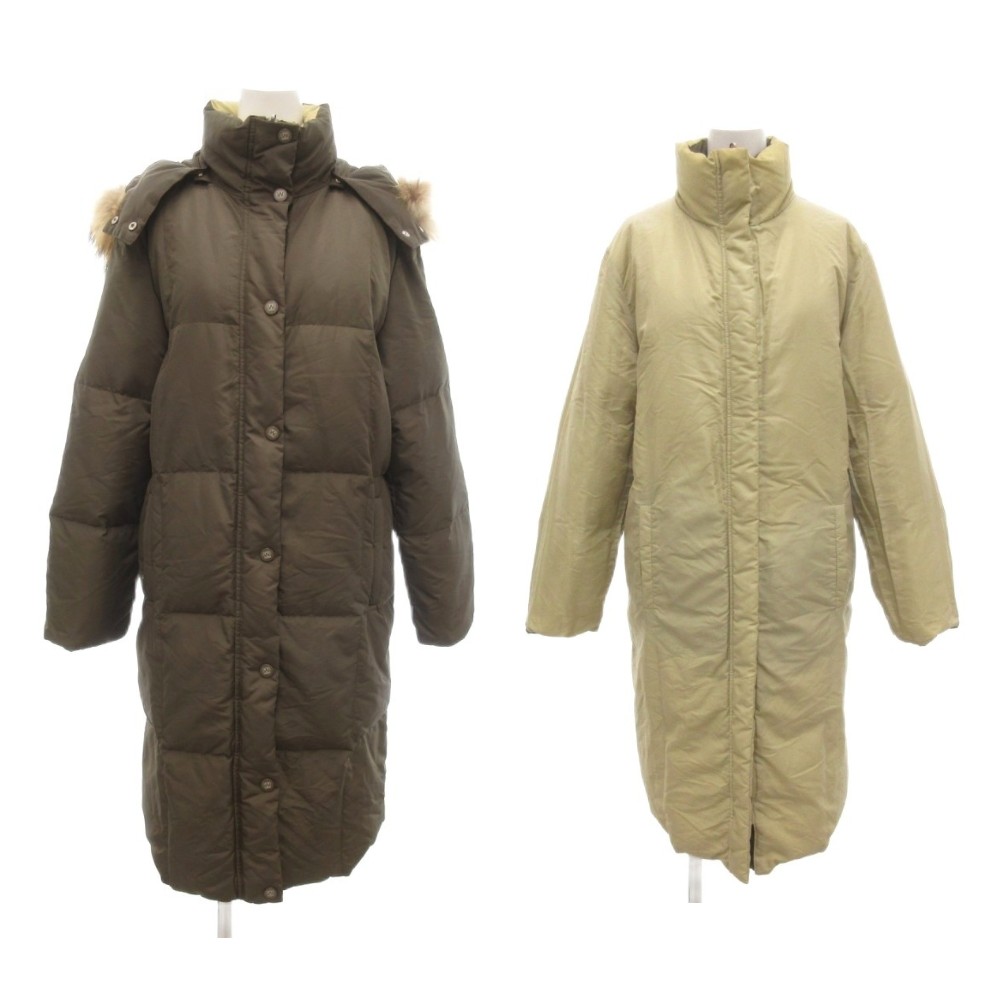 【中古】マックスマーラ ウィークエンドライン MAX MARA WEEKEND LINE リバーシブル ダウンコート ファー フード付き 40 ブラウンカーキ系 ベージュ系 /UO ■GY06 レディース 【ベクトル 古着】 260207|ブランド古着ベクトルプレミアム店