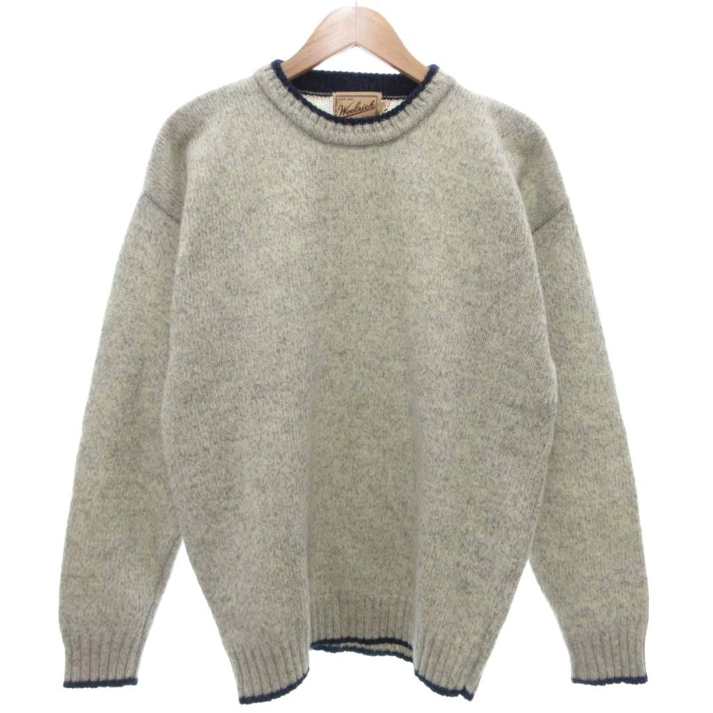 【中古】ウールリッチ WOOLRICH 美品 ヴィンテージ 90s~ 香港製 ニット セーター 厚手 M クルーネック メランジ グレー 紺 ネイビー /KB ■GY06 メンズ 【ベクトル 古着】 260506｜ブランド古着ベクトルプレミアム店