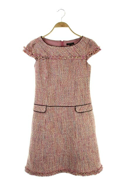 本物保証 ワンピース Tocca 中古 トッカ 19aw ベクトルプレミアム店 07 古着 ベクトル レディース Os ピンク 00 ボートネック フリンジ 膝丈 台形 フレンチスリーブ ツイード ワンピース ドレス Polly