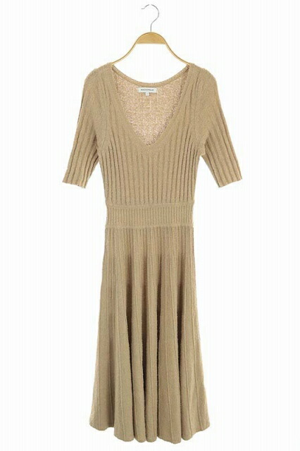 中古 マディソンブルー Madisonblue 古着 Rib V Neck Neck Fit Flare Dress パイルニットワンピース Os ロング ミモレ丈 半袖 リネン混 0 ベージュ Df 中古 マディソンブルー Madisonblue Rib V Neck Fit Flare Dress パイルニットワンピース ロング ミモレ丈 半袖