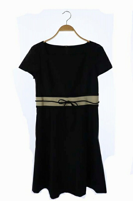 中古 フォクシーニューヨーク Foxey New York ギフトラップドレス ワンピース ひざ丈 半袖 スクエアネック 40 黒 ブラック Mf Os レディース ベクトル 古着 2107 Cdm Co Mz