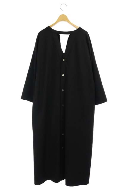中古 ル フィル Le Phil 21ss ファインウォッシャブルワンピース バックシャン アシンメトリー オーバーサイズ ロング 長袖 F 黒 ブラック Hs Os レディース ベクトル 古着 2105 Sermus Es