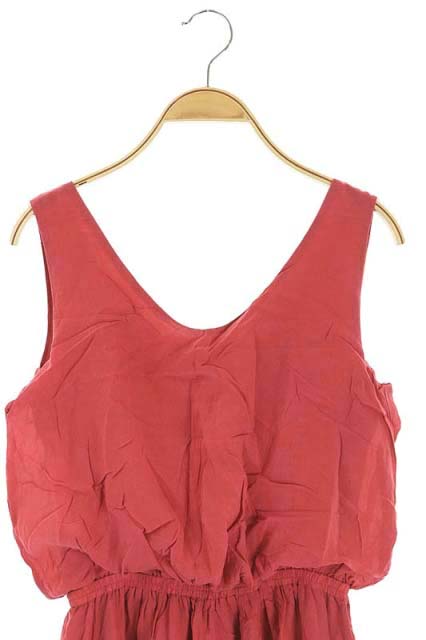 中古 ノーブル Noble ギャザーマキシワンピース ロング ノースリーブ フィッシュテール ブラウジング 38 フレア 赤 ワインレッド Es Os レディース ベクトル 古着 2106 Sermus Es