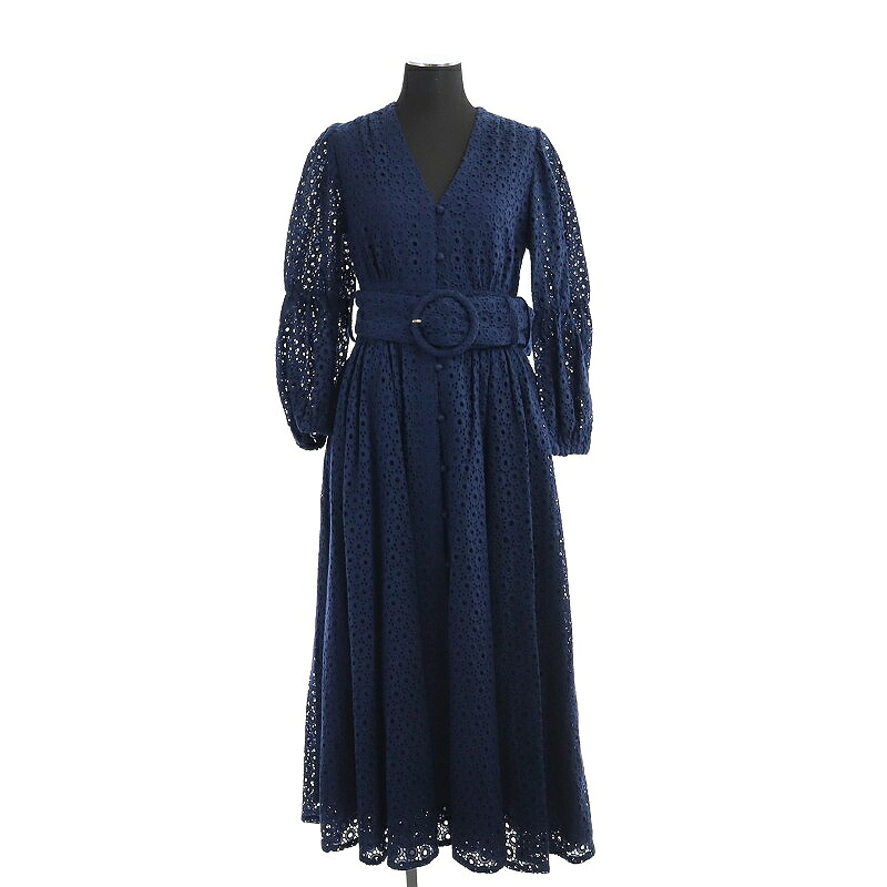 【中古】コエル COEL サークルレースベルト付ワンピース ロング 長袖 36 紺 ネイビー /HK ■OS レディース 【ベクトル 古着】 231113