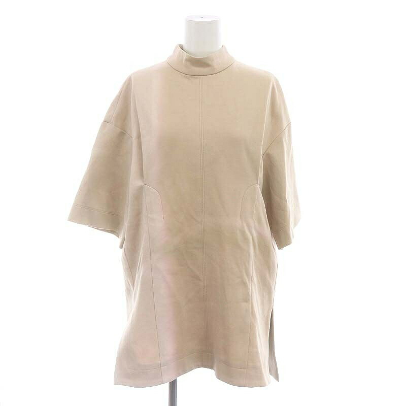 【中古】マメクロゴウチ  Mame Kurogouchi 22SS ITAJIME SHIBORI COTTON FACE TOP カットソー チュニック丈 五分袖 タック 2 ベージュ ピンク MM22SS-JS050 /ES ■OS レディース 【ベクトル 古着】 240806