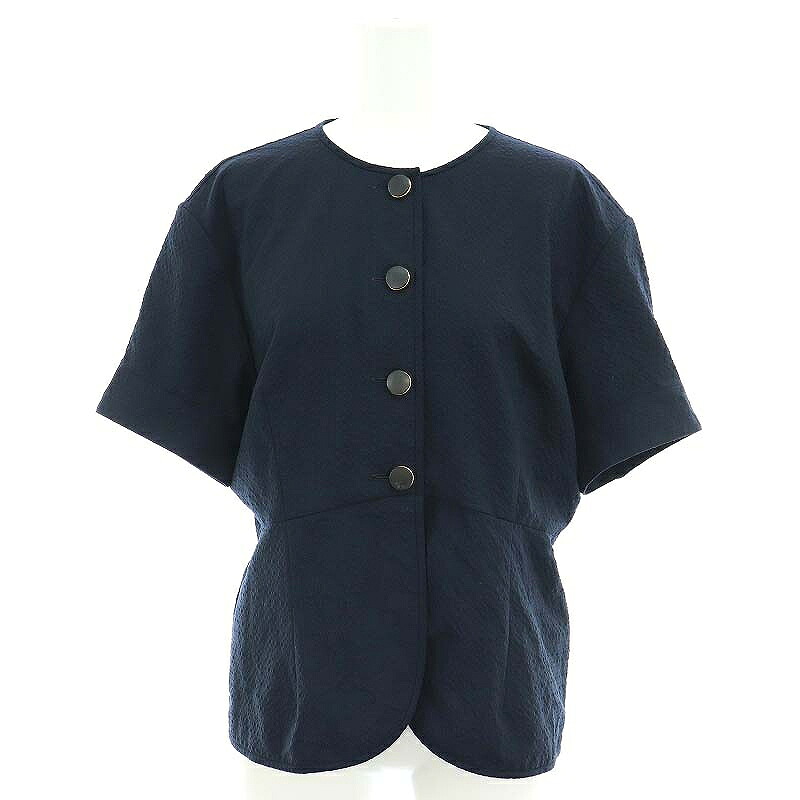 【中古】バッカ BACCA 24SS シアサッカーブラウス 前開き 半袖 ペプラム 36 紺 ネイビー /ES ■OS ■PN レディース 【ベクトル 古着】 250410