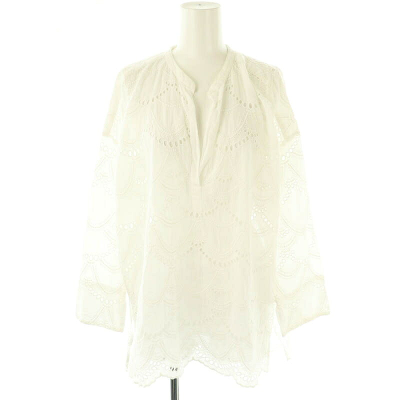 【中古】ヌキテパ NE QUITTEZ PAS! 23SS Cotton Voile Dot Hemla Blouse ブラウス 刺繍 レース 長袖 ホワイト /DF ■OS ■SH レディース 【ベクトル 古着】 250618
