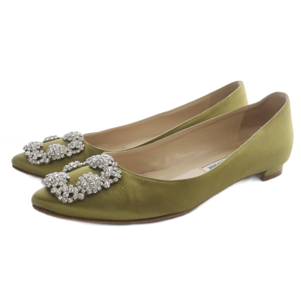 【中古】マノロブラニク MANOLO BLAHNIK ハンギシ サテンパンプス 35 22cm カーキ 緑 /SR42 ■SH レディース 【ベクトル 古着】 250819
