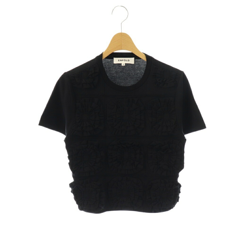 【中古】エンフォルド ENFOLD 25AW RUFFLE-MOTIF T-SHIRT Tシャツ カットソー 半袖 38 黒 ブラック /AT ■OS レディース 【ベクトル 古着】 251002
