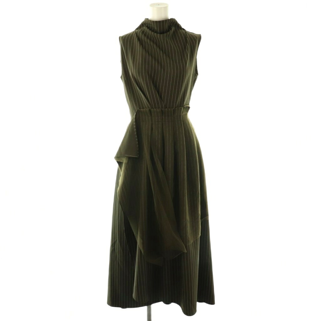 【中古】アメリヴィンテージ Ameri VINTAGE 24SS PINSTRIPE CONSTRUCTIVE DRESS ワンピース ロング ストライプ ノースリーブ S カーキ /HK ■OS レディース 【ベクトル 古着】 251014