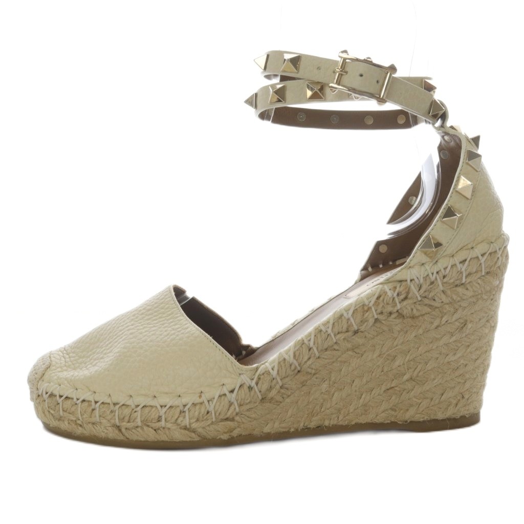 【中古】ヴァレンティノ ガラヴァーニ VALENTINO GARAVANI サンダル ウエッジソール ロックスタッズ レザー 35 アイボリー /YO7 レディース 【ベクトル 古着】 251023