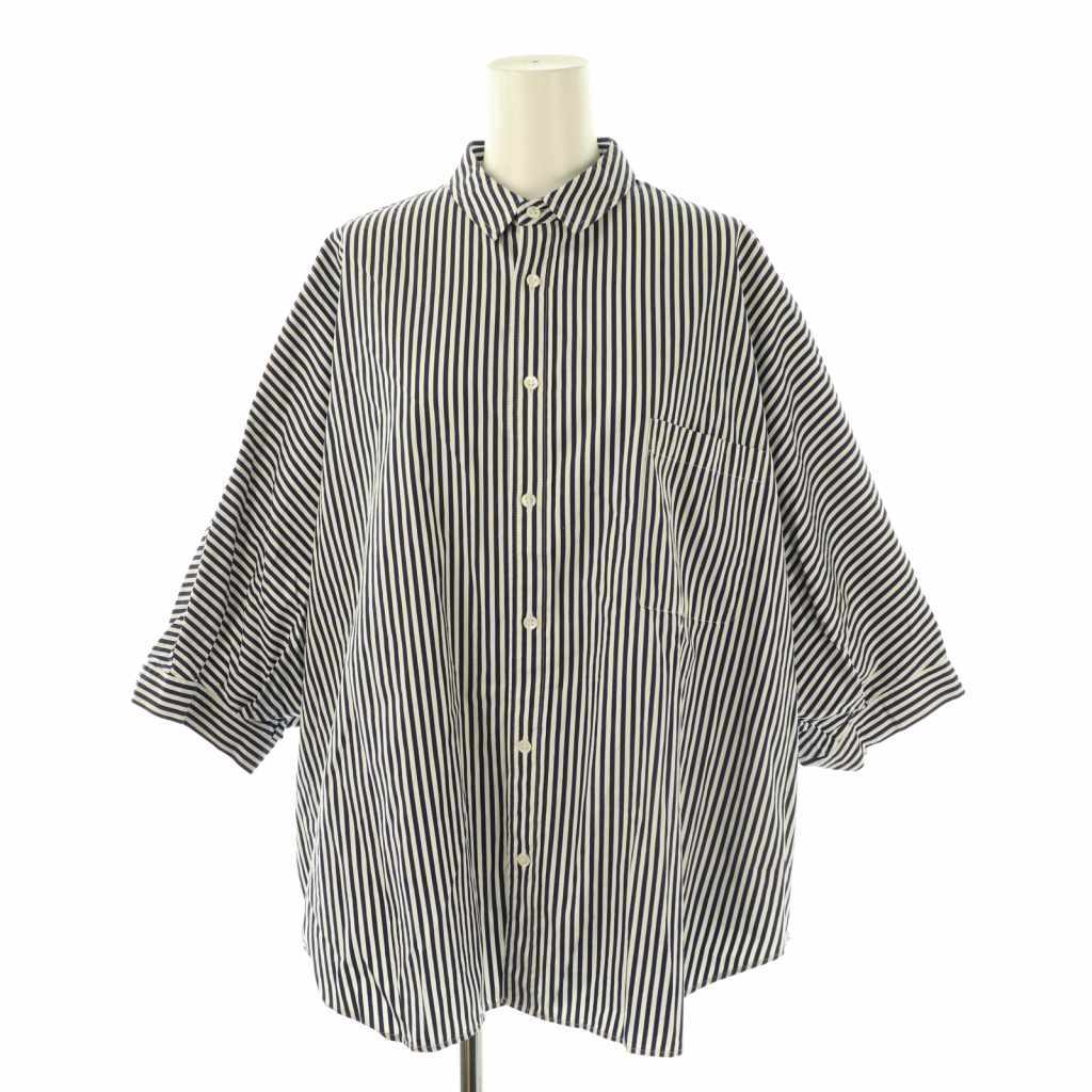 【中古】ジャーナルスタンダード ラックス JOURNAL STANDARD LUXE 24SS タイプクロス ドロップシャツ ドルマンスリーブ ストライプ ネイビー ホワイト /ES ■OS レディース 【ベクトル 古着】 251024