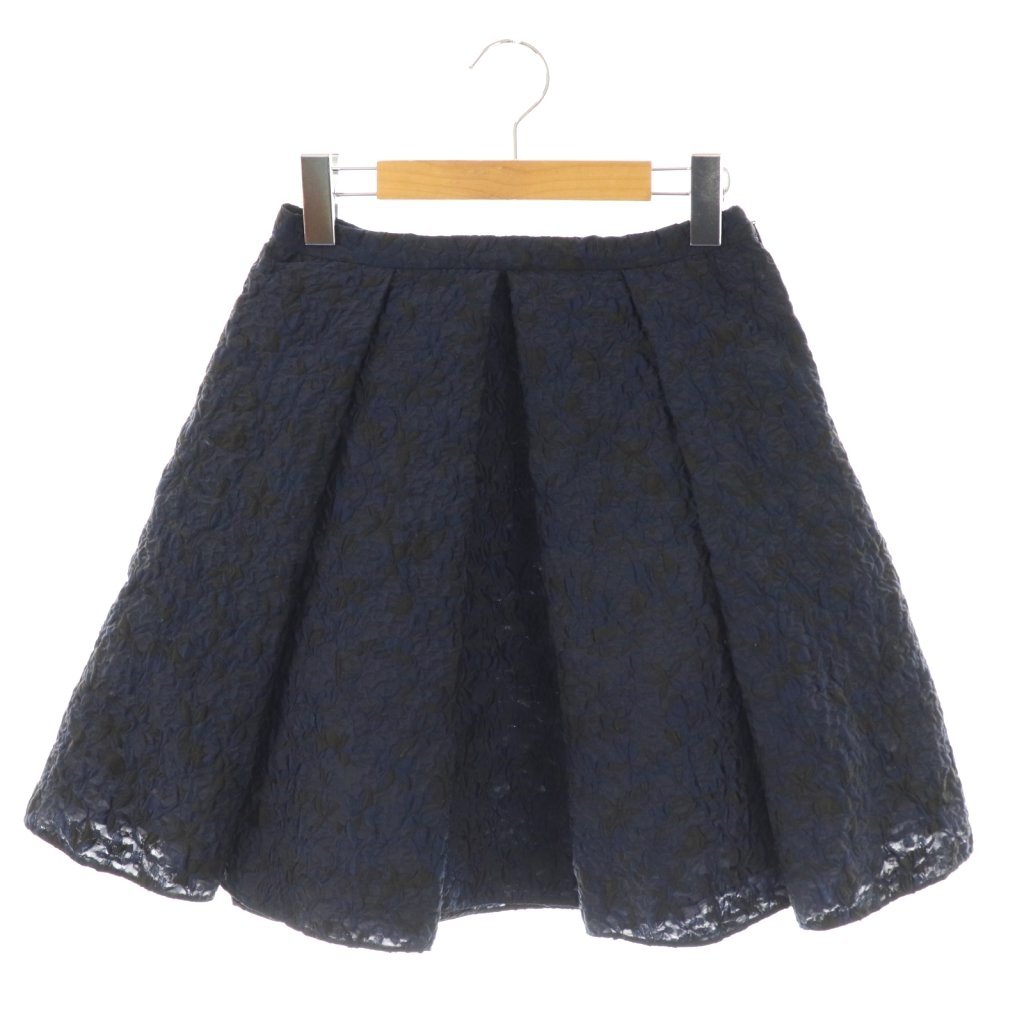 【中古】ディオール Christian Dior ジャガードタックボリュームスカート 膝丈 太陽フレア 36 紺 黒 /NR ■os レディース 【ベクター 古着】 251114