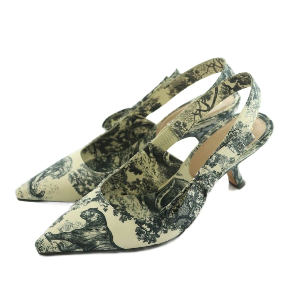 【中古】ディオール Christian Dior toile de jouy トワル ドゥ ジュイ パンプス 総柄 シュロの葉 同盟罷業さあ美 35 22.0糎 象牙色 薄墨色 /MI ■os レディース 【ベクター 古着】 251107