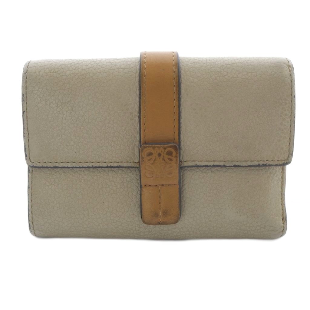 【中古】ロエベ LOEWE バーティカル ウォレット スモール 三つ折り財布 レザー ベージュ /SR ■OH レディース 【ベクトル 古着】 251114