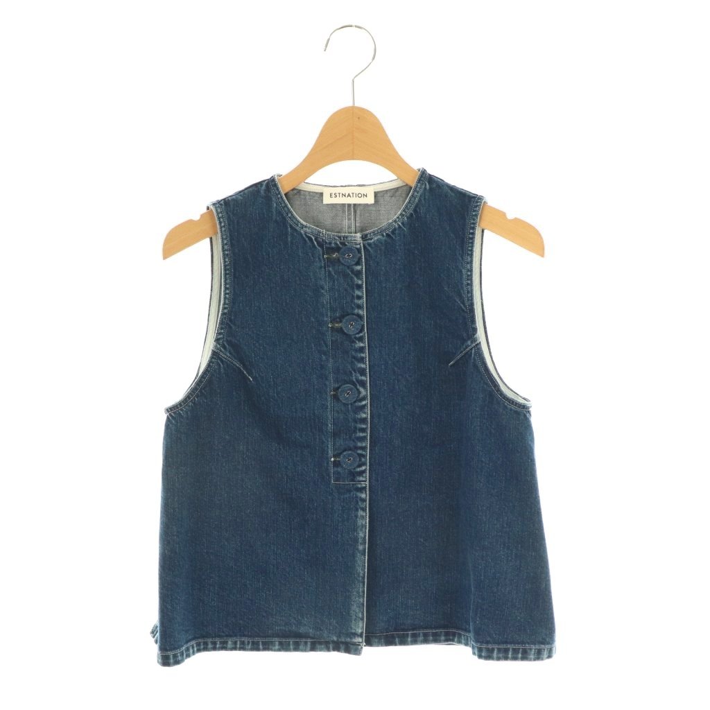 【中古】エストネーション ESTNATION 25SS コンパクトデニムジレ ベスト 前開き 38 紺 ネイビー /AT ■OS レディース 【ベクトル 古着】 251106