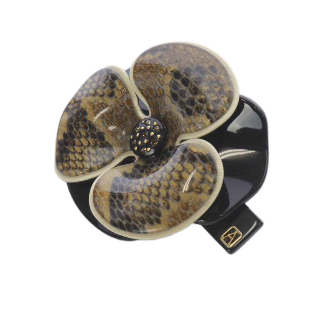 【中古】アレクサンドルドゥパリ Alexandre De Paris カメリア パイソン柄 バレッタ 黒 ブラック /SR レディース 【ベクトル 古着】 251119