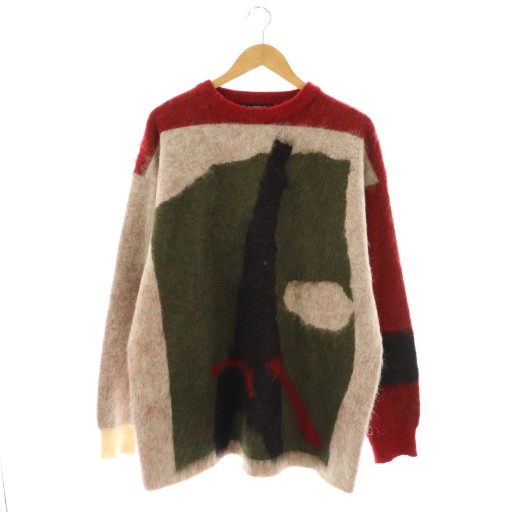 【中古】オールモストブラック ALMOSTBLACK MOHAIR EFFEL JACQURD ニット セーター 長袖 レッド カーキ /HK ■OS ■SH メンズ 【ベクトル 古着】 251110