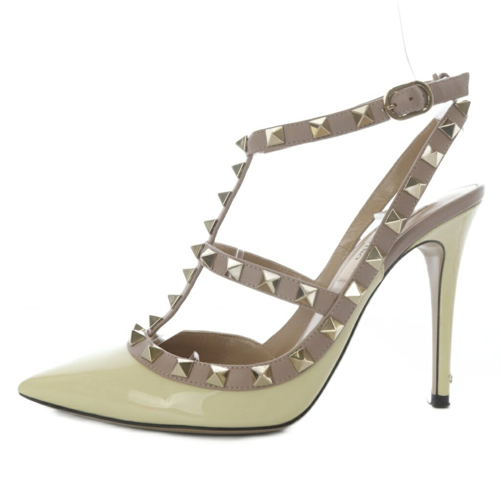【中古】ヴァレンティノ ヴァレンチノ VALENTINO パンプス ピンヒール ポインテッドトゥ ロックスタッズ アンクルストラップ エナメルレザー 36.5 アイボリー /YO14 レディース 【ベクトル 古着】 251201 15,124円