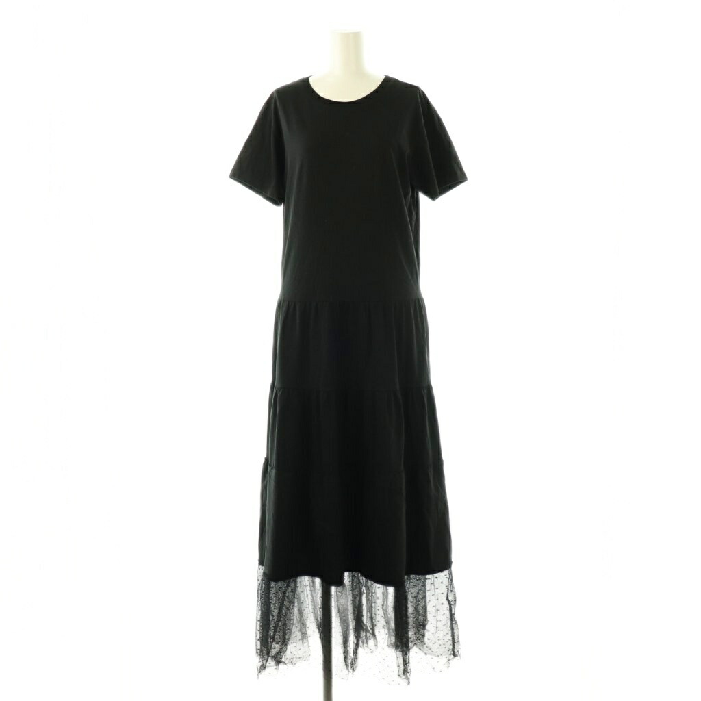 【中古】レッド ヴァレンティノ RED VALENTINO ドットチュールデザインティアード ワンピース ロング 半袖 S ブラック /HK ■OS レディース 【ベクトル 古着】 251201