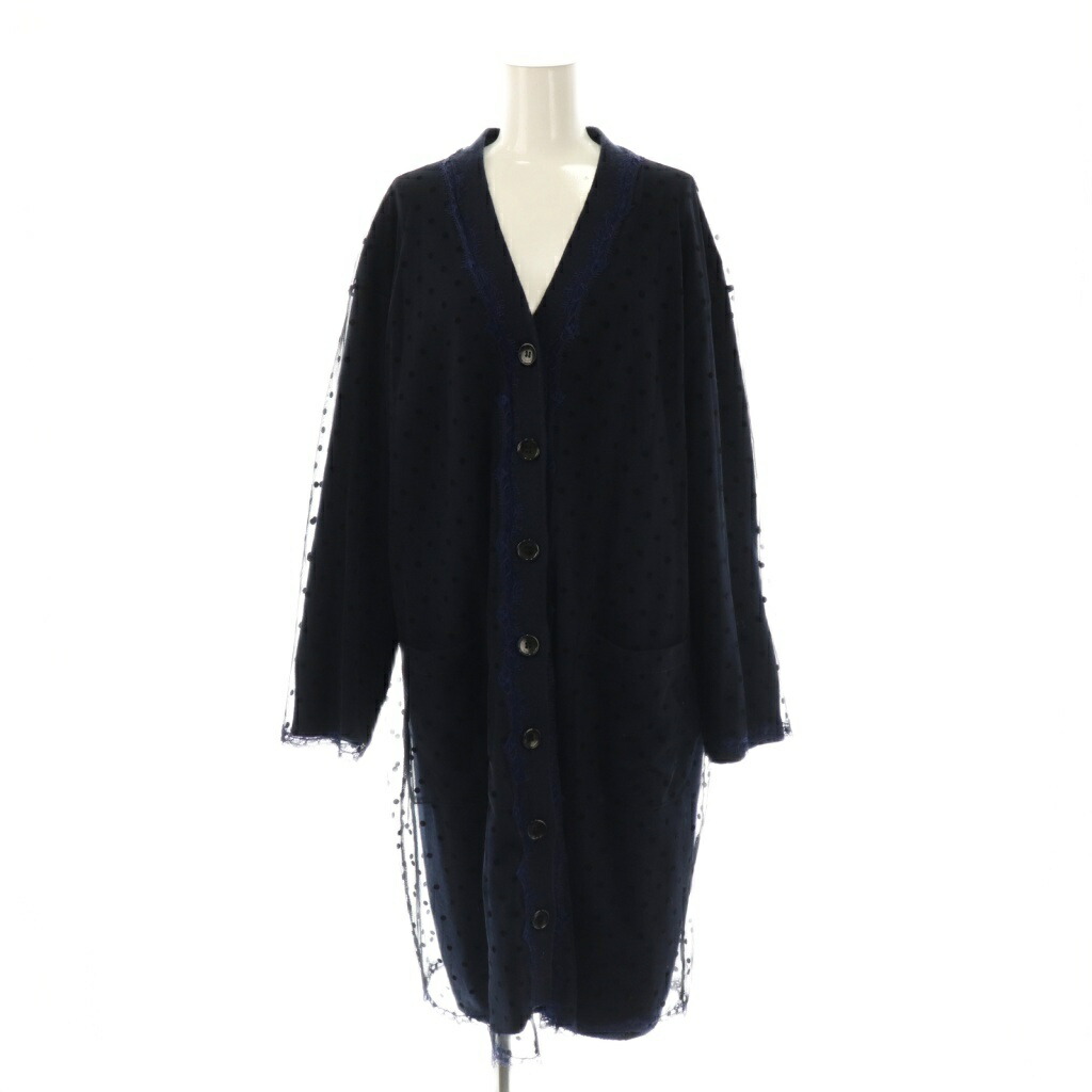 【中古】ミュベール muveil 24AW チュールニットガウン カーディガン 長袖 ドット ロング 厚手 Vネック 38 濃紺 /NR ■OS レディース 【ベクトル 古着】 251122