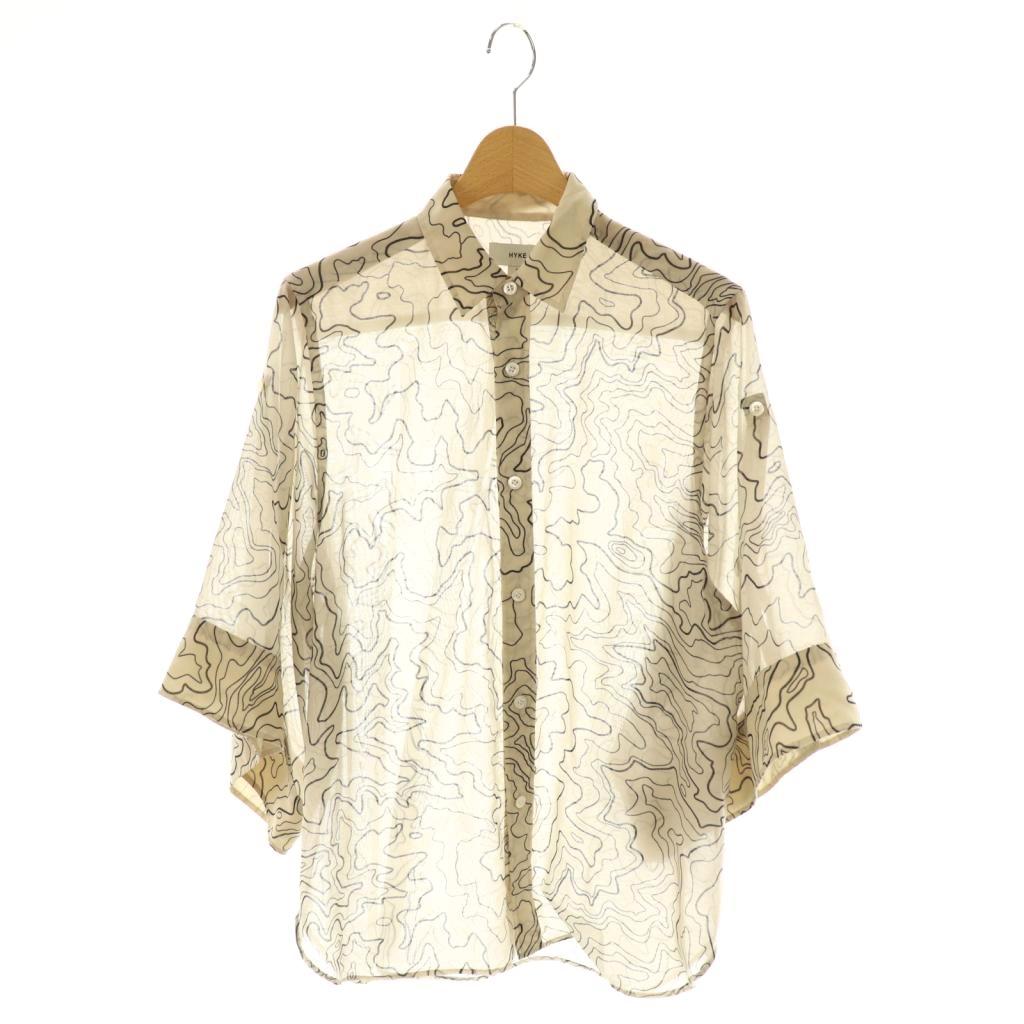 【中古】ハイク HYKE 241-15219 CONTOUR LINE BELL-SLEEVE SHIRT 半袖シャツ 1 グレージュ ブラック /ES ■OS レディース 【ベクトル 古着】 251202