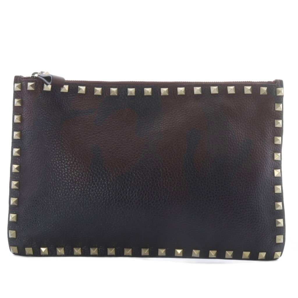【中古】ヴァレンティノ ヴァレンチノ VALENTINO クラッチバッグ セカンドバッグ ロックスタッズ 迷彩柄 レザー ブラック ボルドー /YO24 ■SH メンズ 【ベクトル 古着】 251211