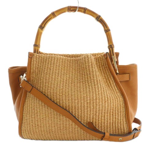 【中古】アナイ ANAYI バンブーハンドル2wayバッグ ハンド ショルダー ラフィア レザー 茶 ブラウン /SS ■OS レディース 【ベクトル 古着】 251128