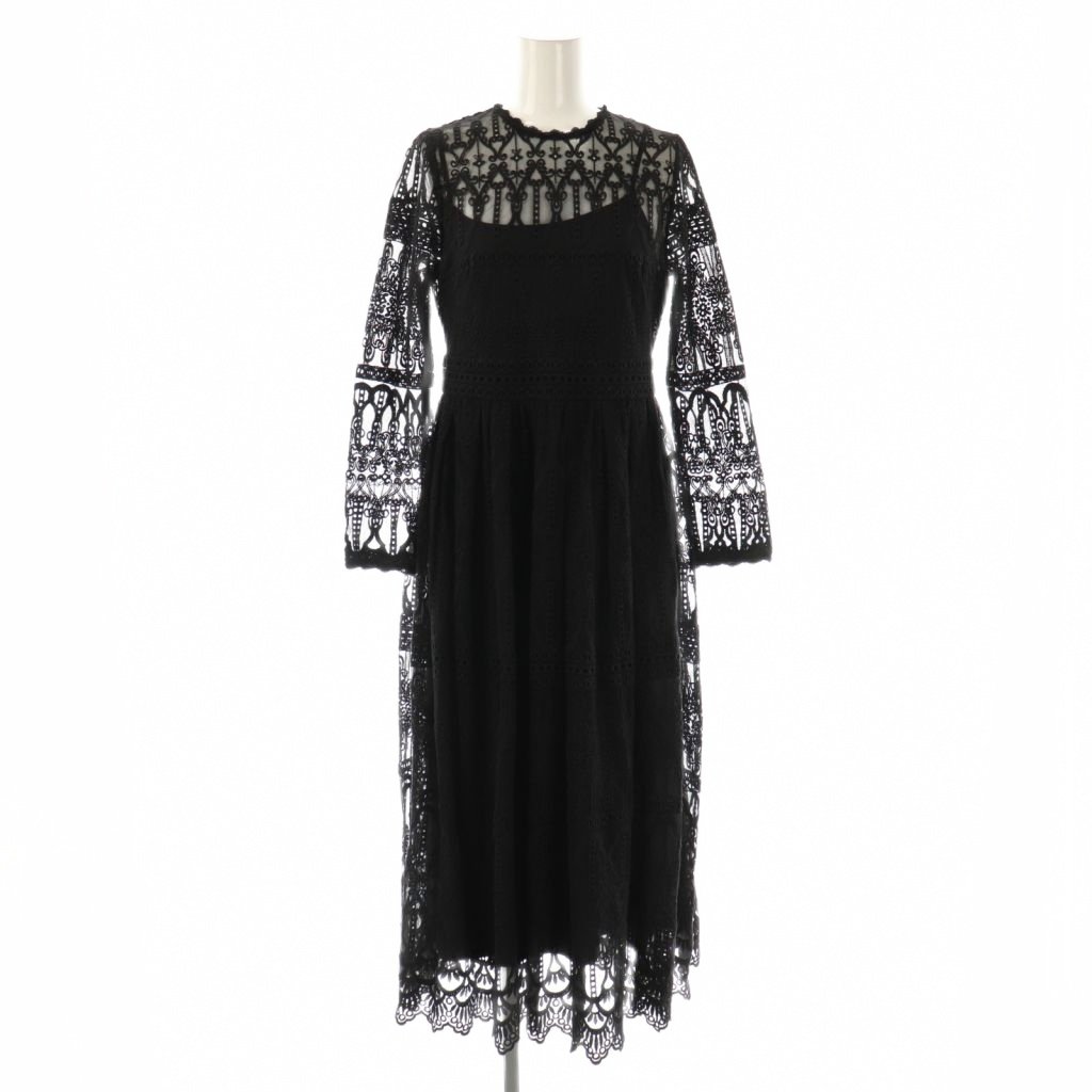 【中古】内鰓スチュアート JILL STUART ドンナエンブロイダリーワンピース ロング 長袖 刺しゅう 2 黒 /NR ■os レディース 【ベクター 古着】 251208