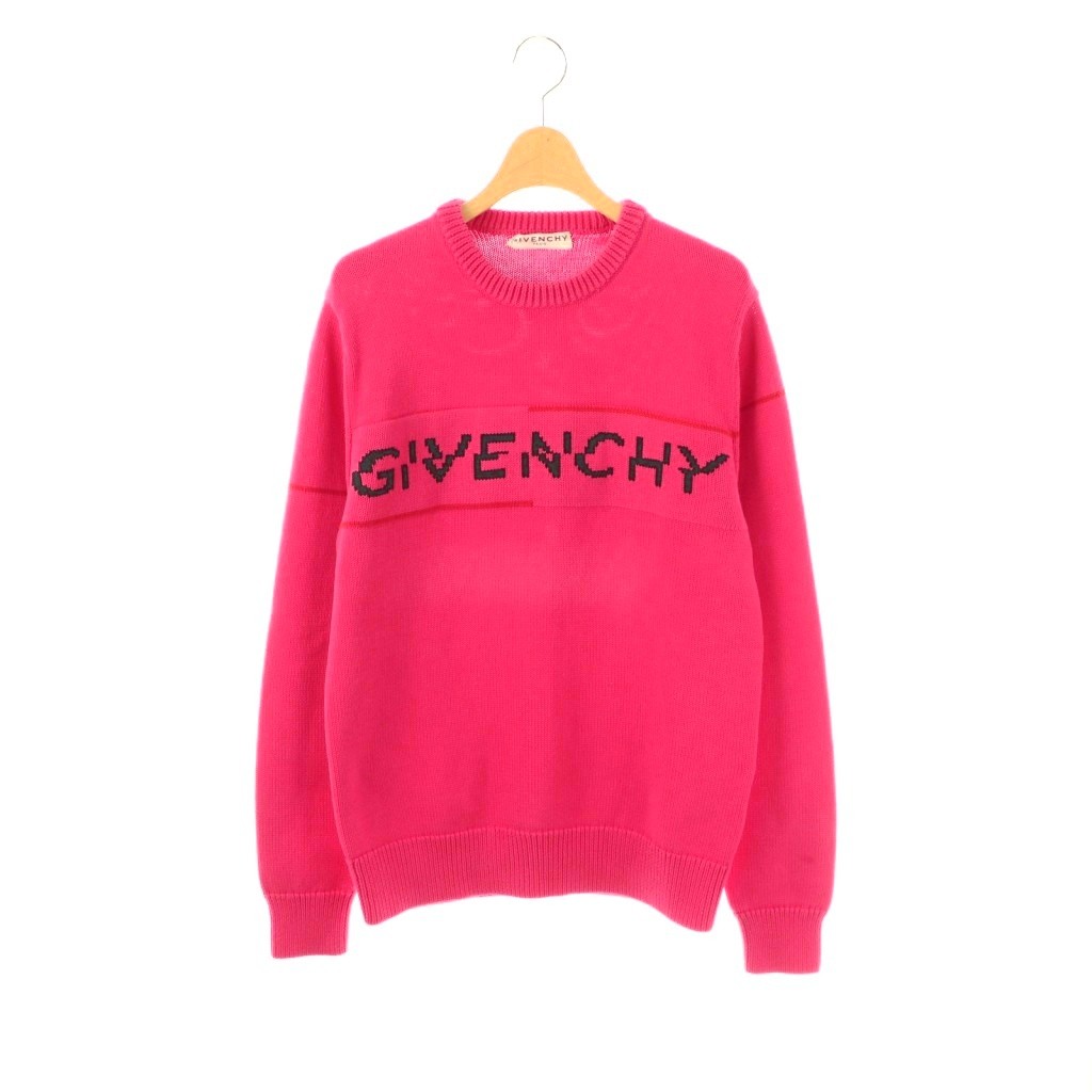 【中古】ジバンシィ GIVENCHY クルーネックニット スウェーター ティーシャツ ロゴタイプ サクラ色 黒いこと BM90B4401M /CX ■os ■SH メンズ 【ベクター 古着】 251222