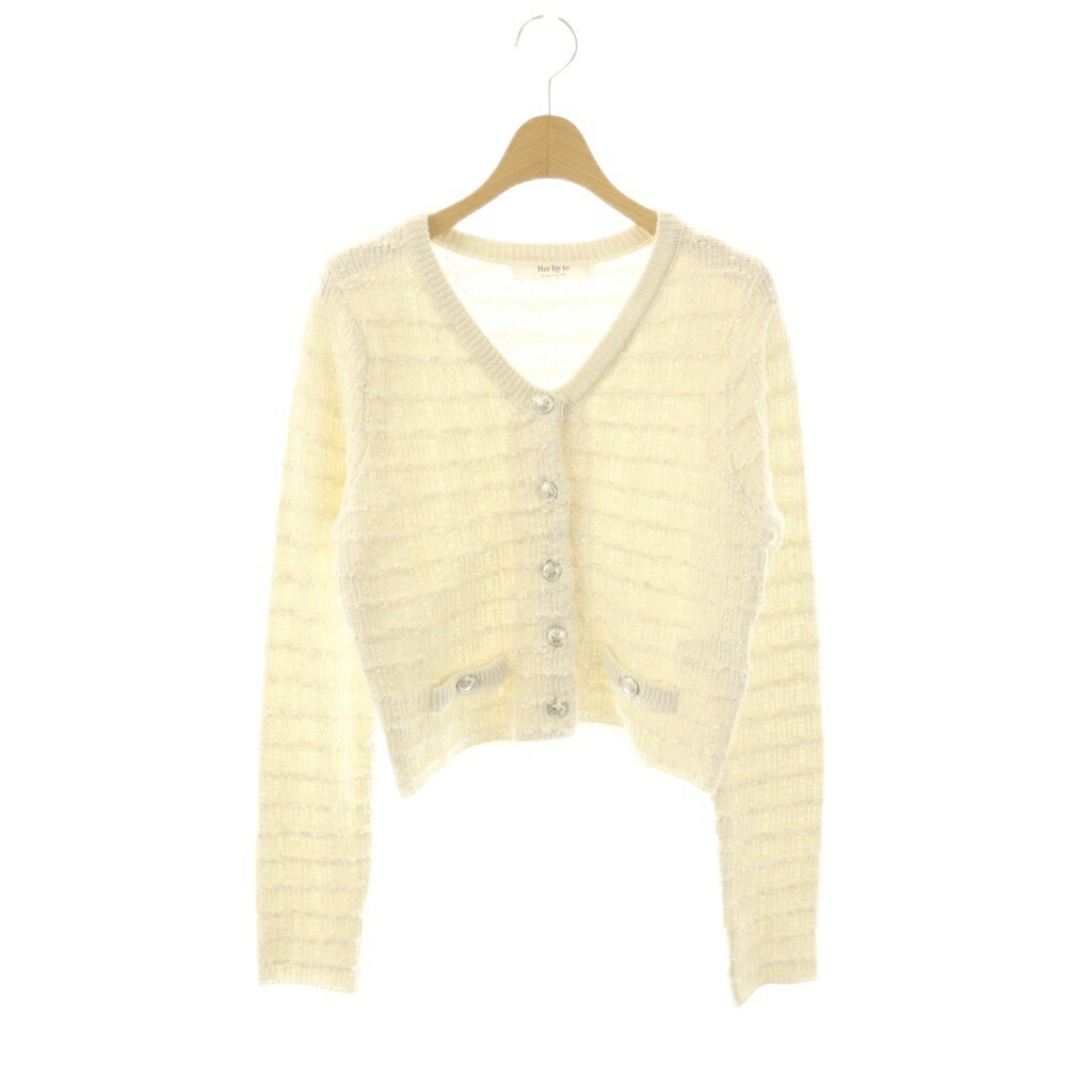 【中古】ハーリップトゥ herlipto Butterfly Yarn V-Neck Cardigan カーディガン ラメ ツイード F アイボリー /CX ■OS レディース 【ベクトル 古着】 251223 7,125円