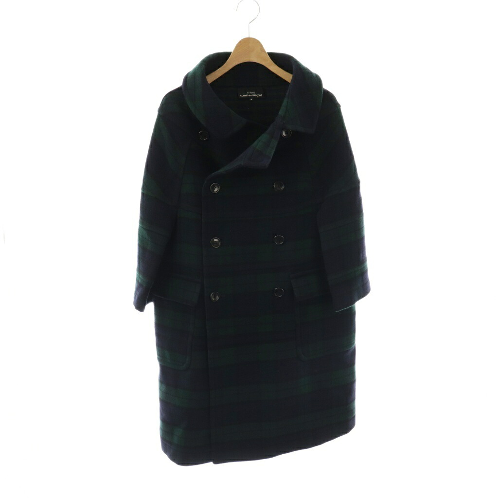 【中古】トリココムデギャルソン tricot COMME des GARCONS TH-C015 AD2011 チェック ウール コート S グリーン ネイビー /HK ■OS レディース 【ベクトル 古着】 260105