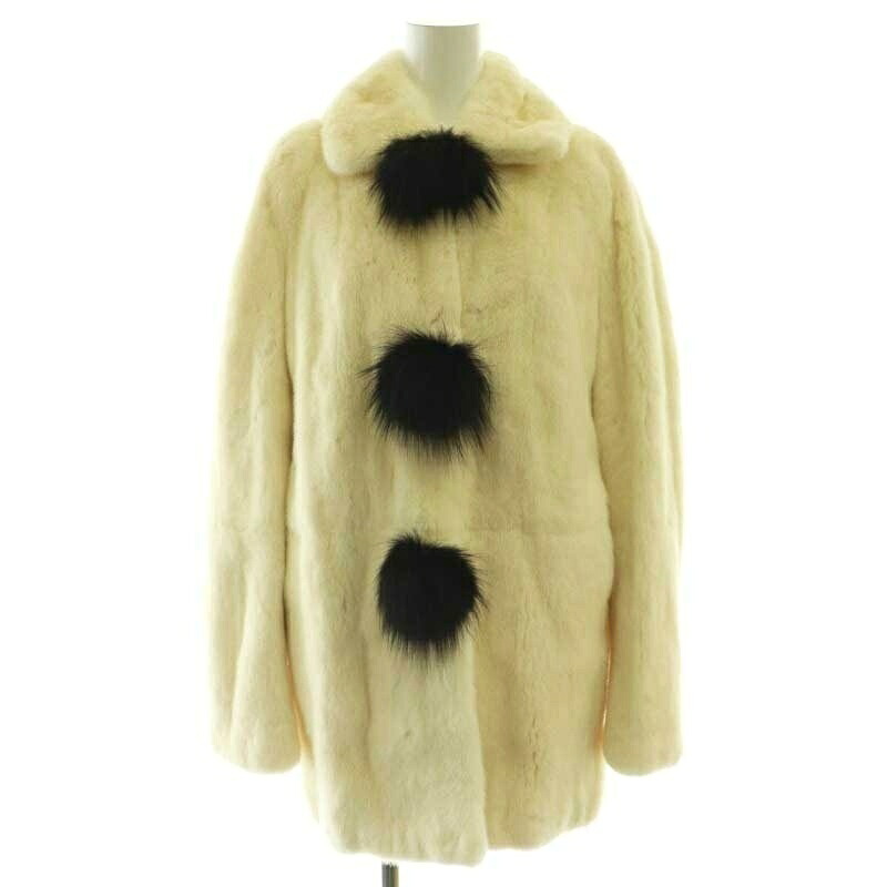【中古】サンローラン パリ SAINT LAURENT PARIS ミンクファーコート アウター F38 オフホワイト 黒 ブラック /NR ■OS ■SH レディース 【ベクトル 古着】 251223
