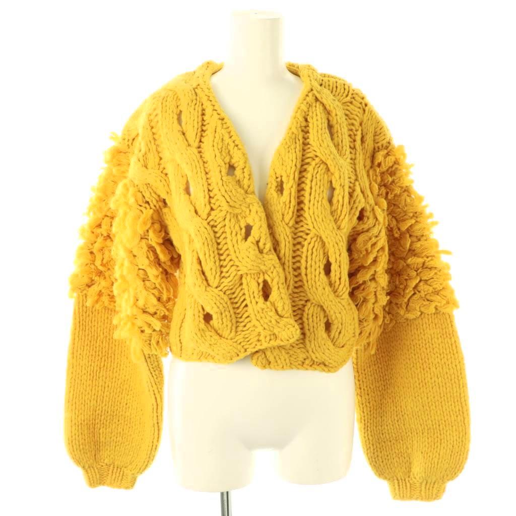 【中古】ラインヴァンド LEINWANDE Cable Short Cardigan カーディガン ニットカーディガン クロップド F ウール イエロー /CX ■OS レディース 【ベクトル 古着】 260105